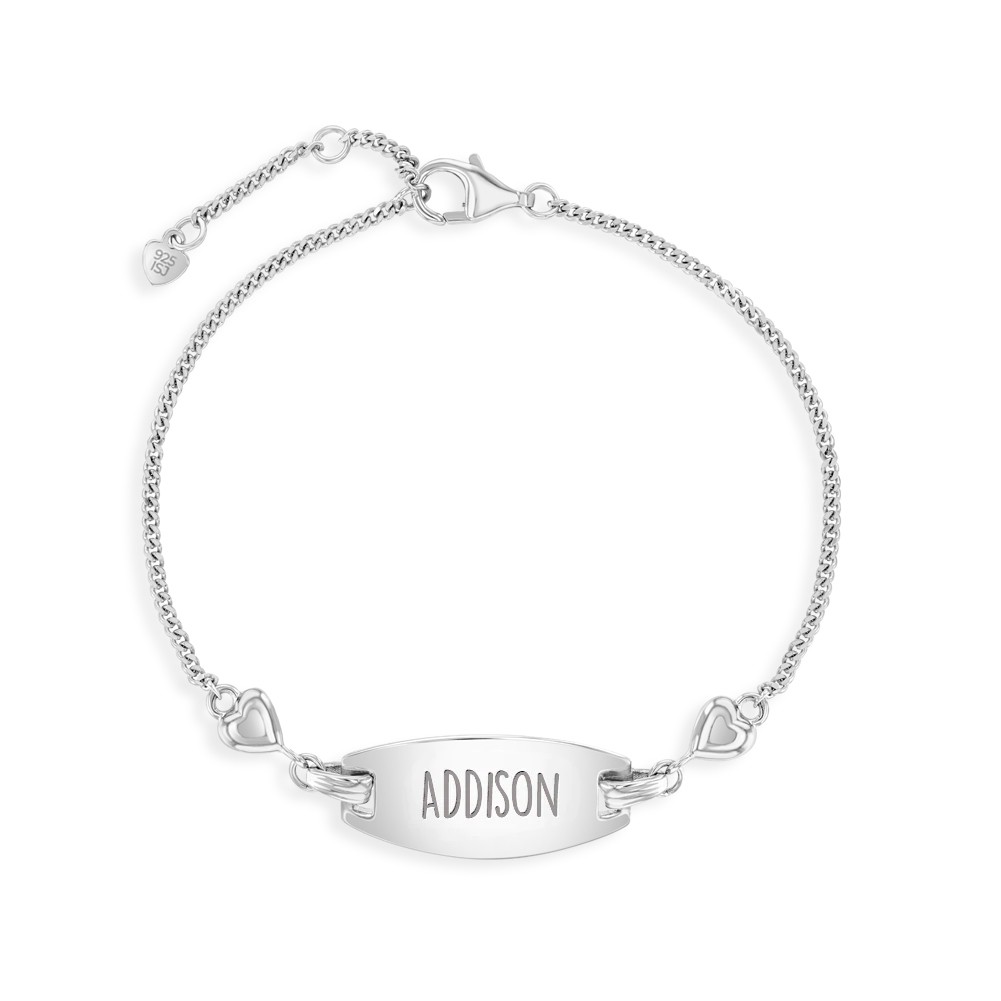 925 Sterling Silver Heart Tag Identification Bracelet For Young Girls 6.5"