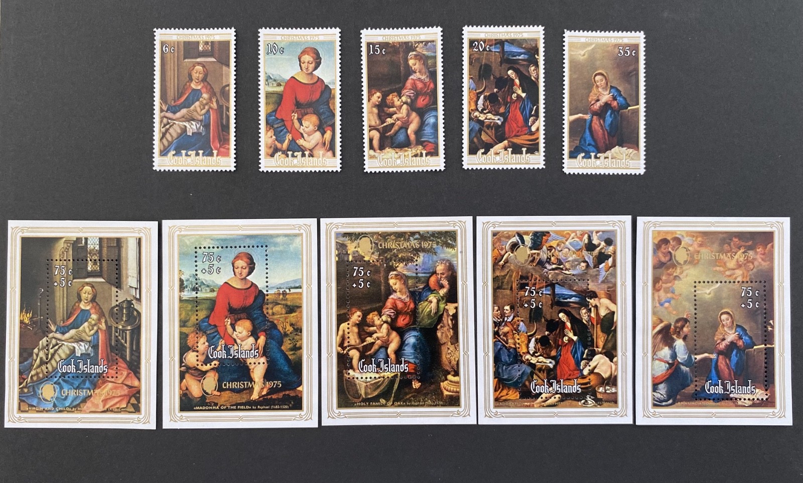 Cook Islands 1975 Christmas Paintings Stamp Set + MS x 5  MNH