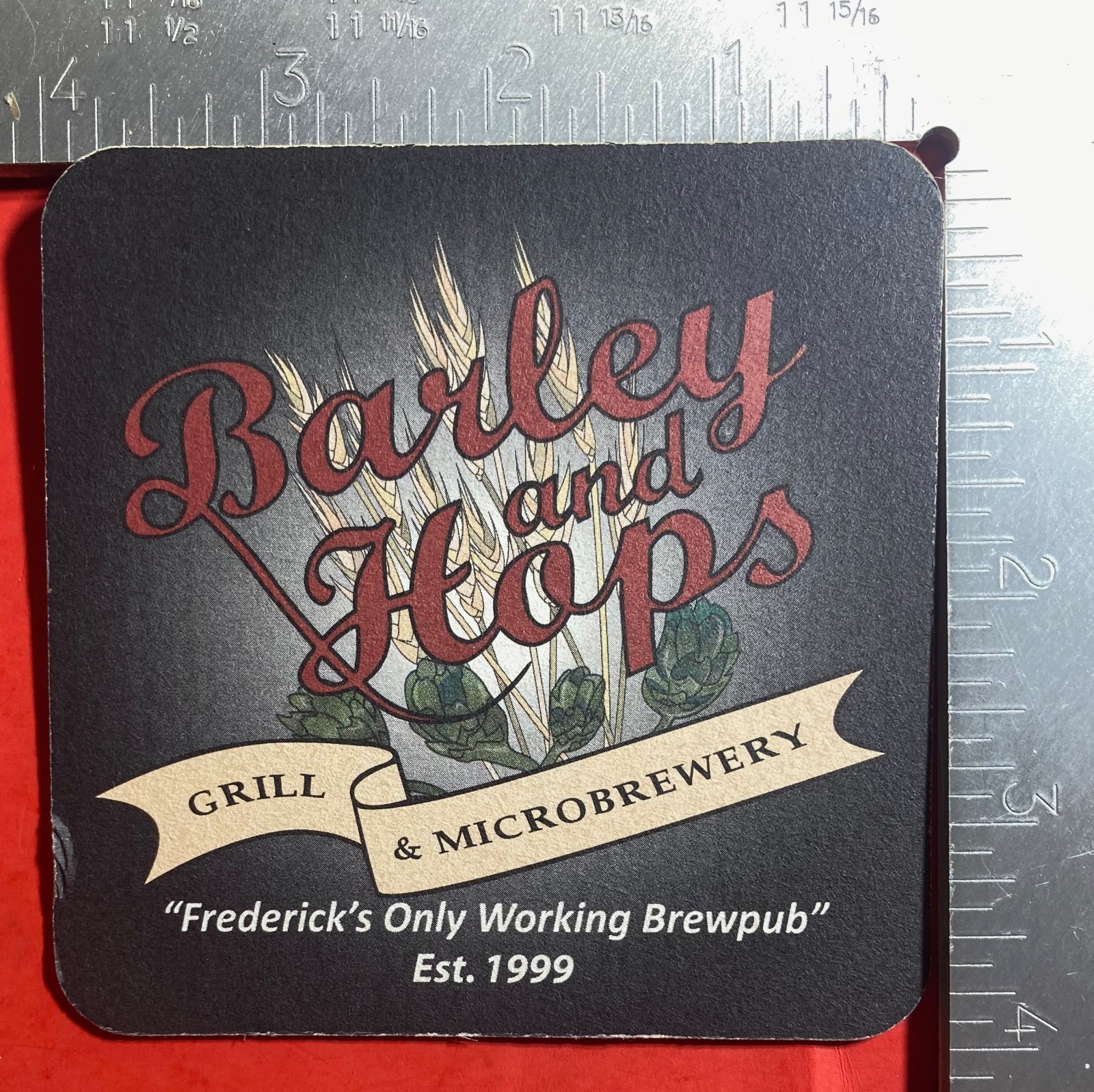 BARLEY AND HOPS GRILL AND MICROBREWERY FREDERICK 4 INCH SQUARE BEER COASTER