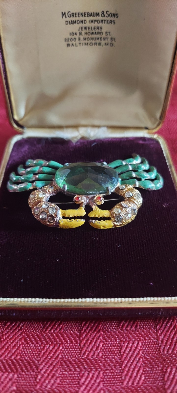 vintage rhinestone crab brooch