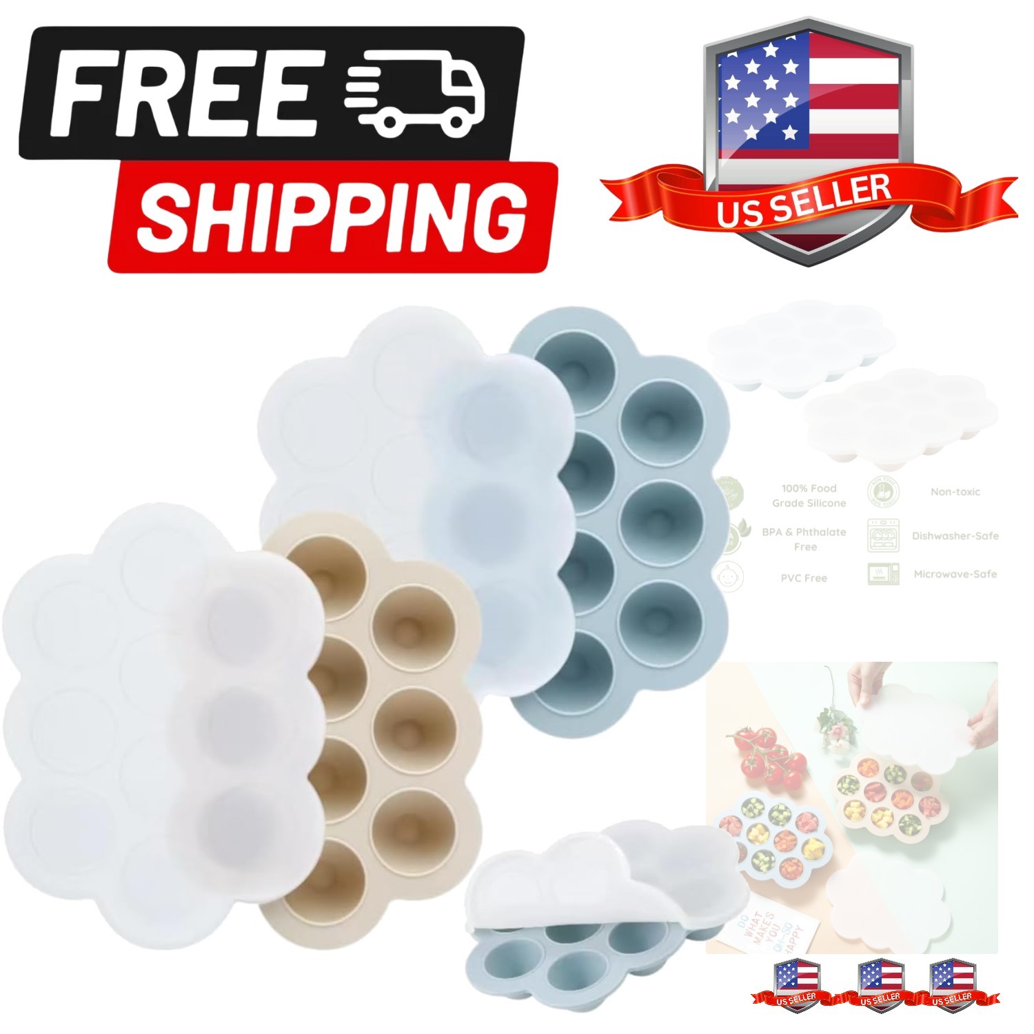 2 Pack Baby Food Freezer Tray with Lids, Silicone Baby Food Storage Container...