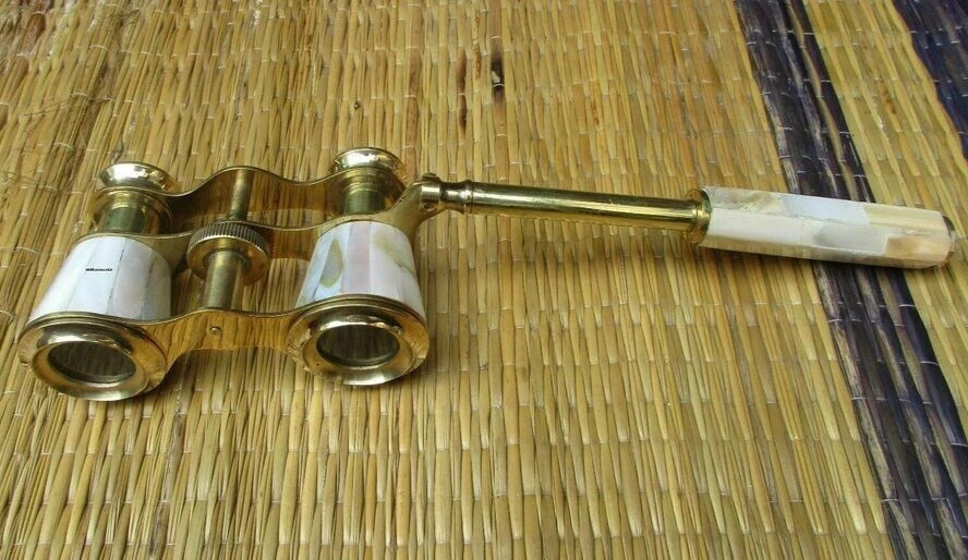 Vintage Opera Glasses Ornate Brass Frame, Mother of Pearl Accents Elegant Handle