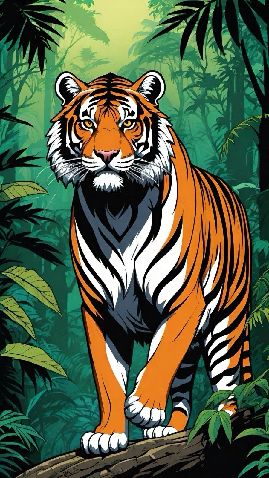 Tiger Jungle Illustration Art Poster, Wildlife Nature Theme 
