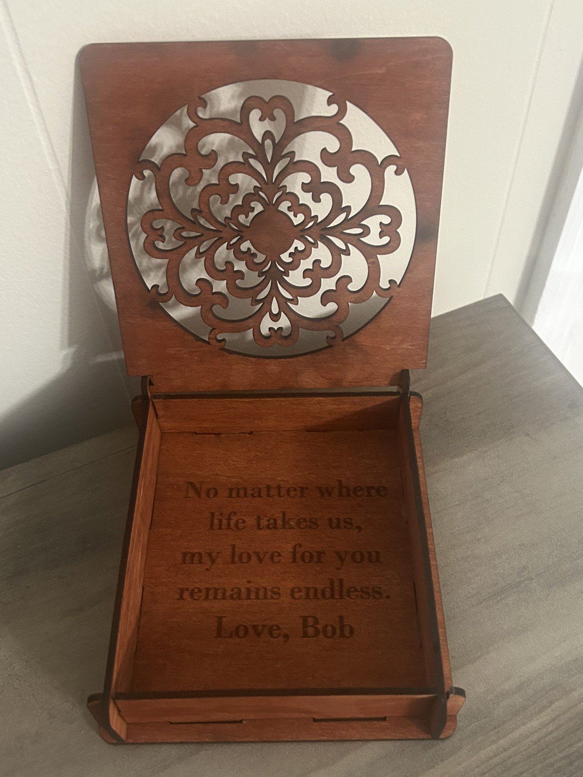 Personalized Wooden Keepsake Box Customized with Your Own Message Mandala Design