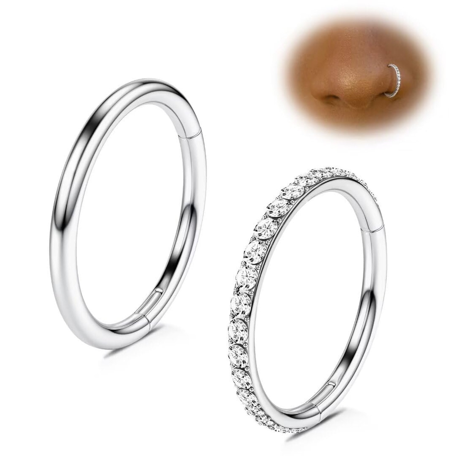 WYR Nose Rings for Women: Surgical Steel Double Hoop Septum Rings CZ Clicker ...