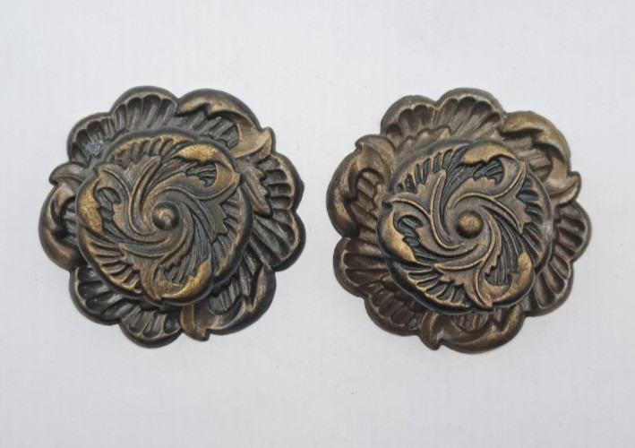 Vintage Drawer Knobs Cabinet Pulls Metal & Brass Pair