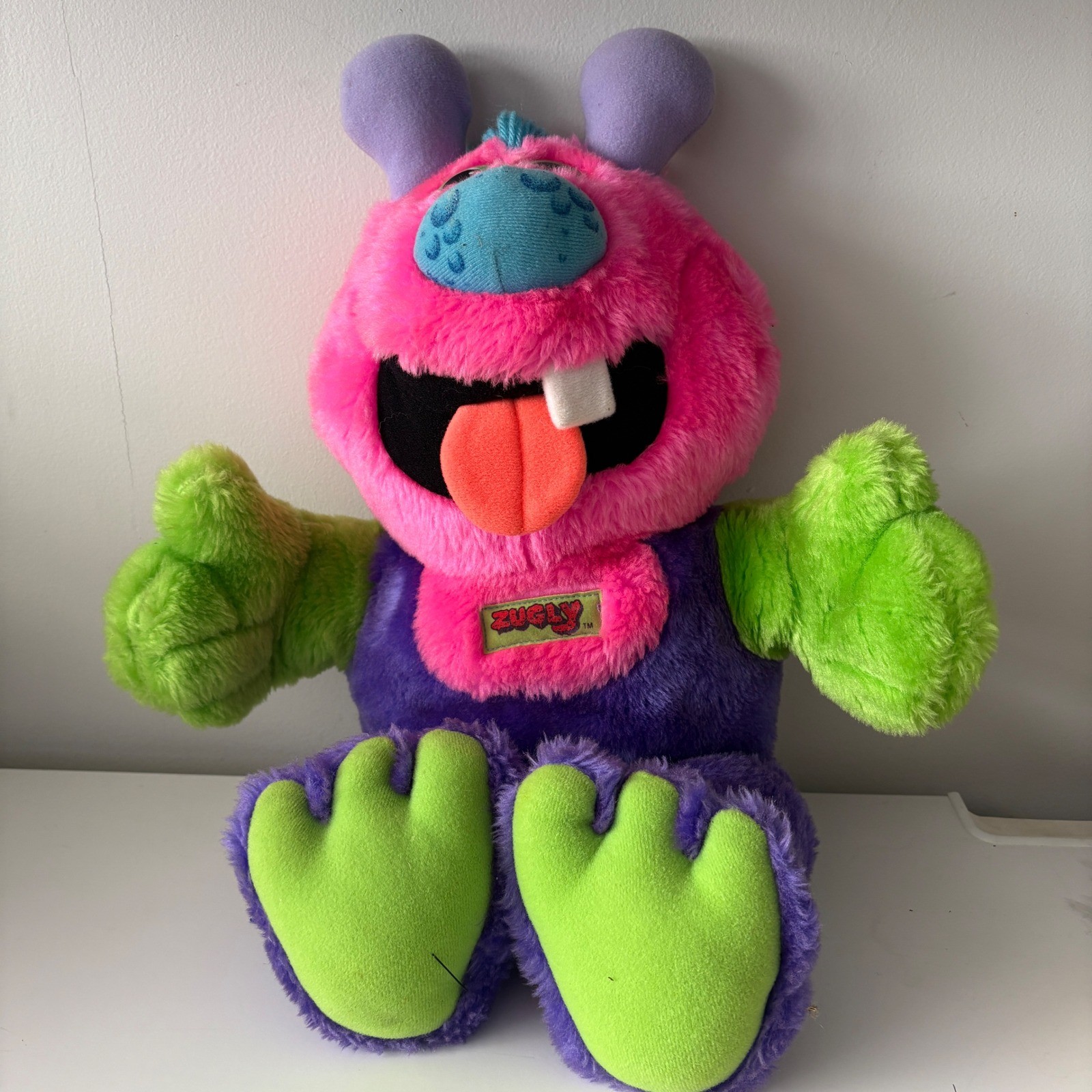 VTG ZUGly Hug a Monster 1980s Plush Toy Stuffed Animal 16" Orange Tongue