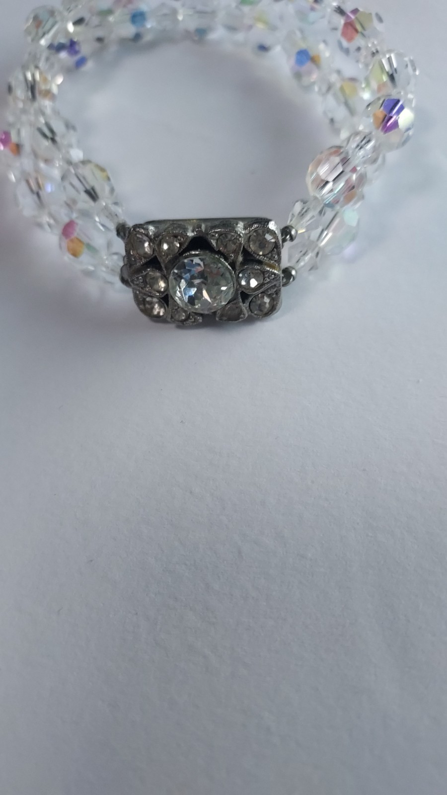 Vintage 1950's  Aurora Borealis  Crystal 2 strand Bracelet-7" W/Rhinestone Clasp