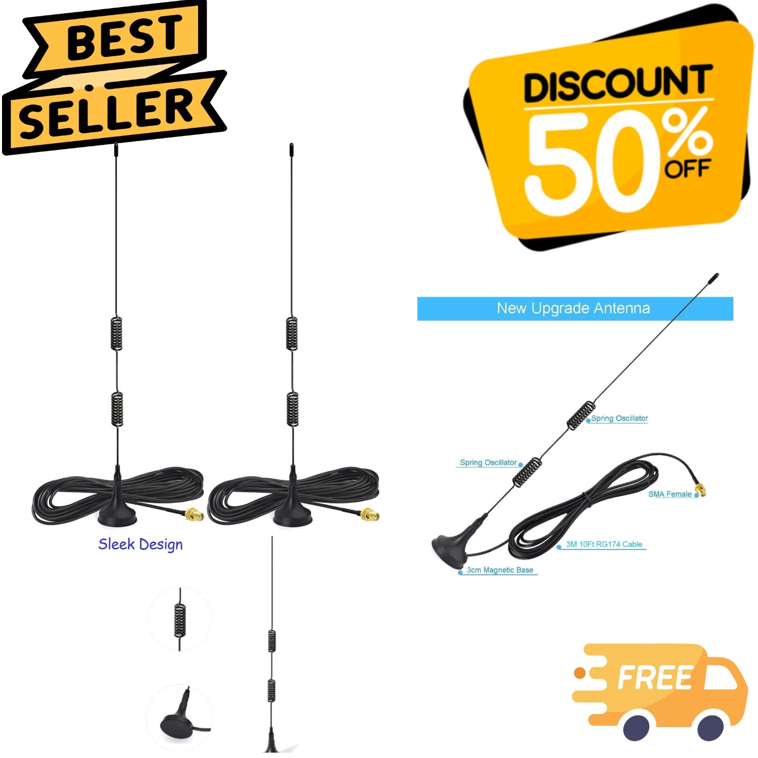 8dBi VHF UHF Antenna 2 Pack with SMA Female Connector for Ham Radios