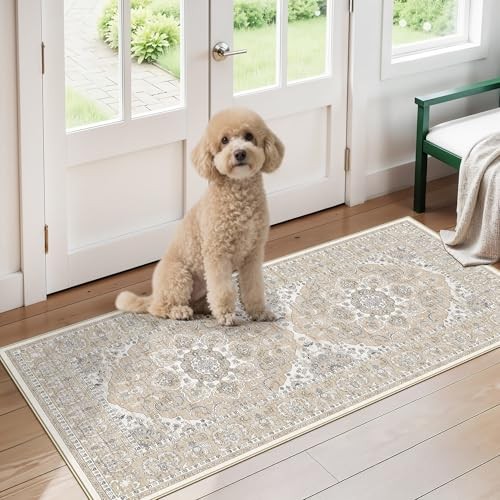  Entryway 2x4 Runner Rug: Washable Vintage Kitchen Rugs Non-Slip Low Pile 