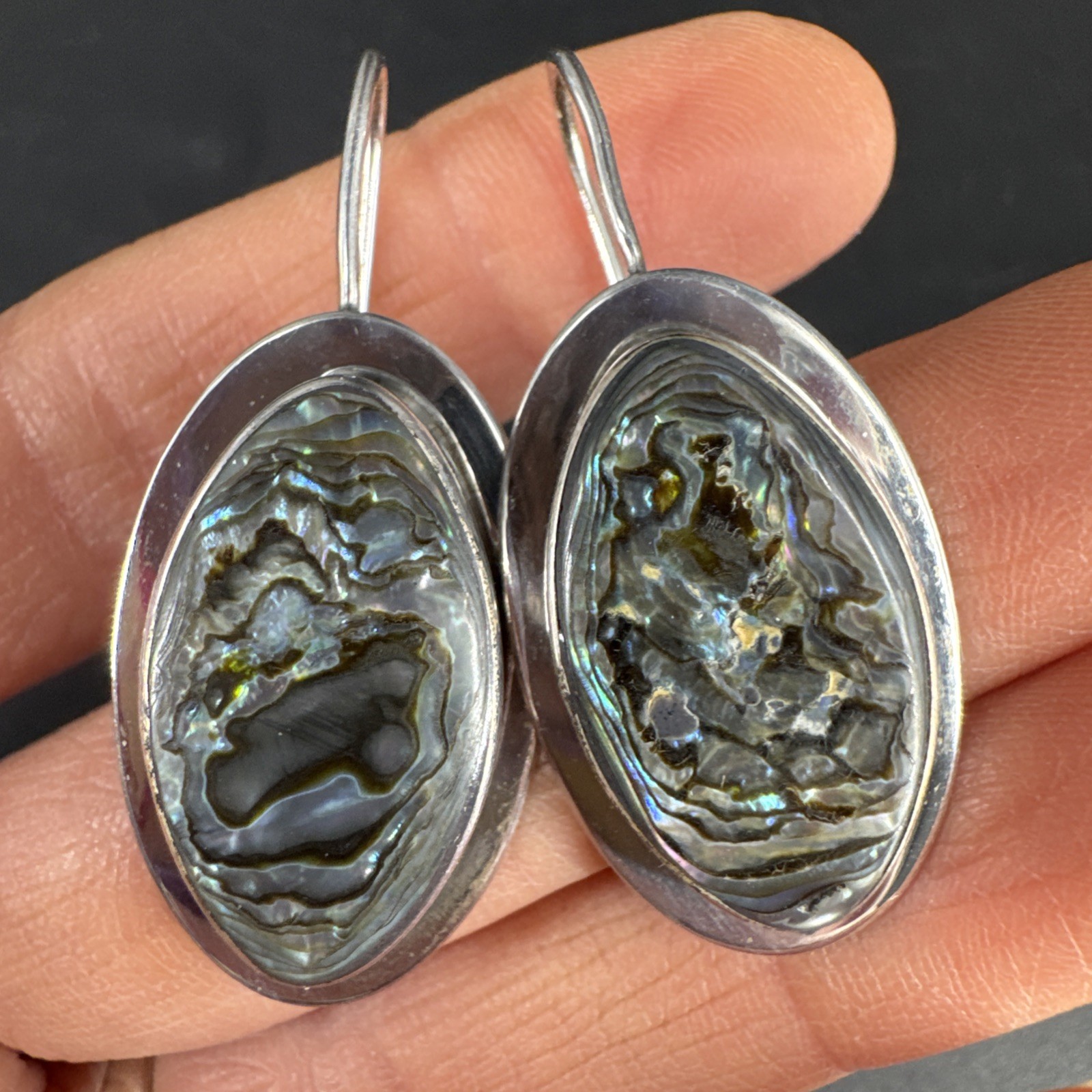 Vintage ATI Mexico Sterling Silver And Abalone Dangle Earrings 