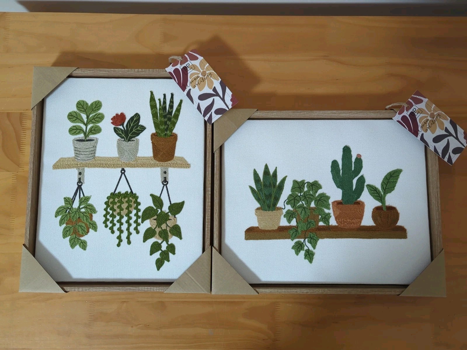 BP Home New 2pc Set Woven Embroidery Floral Canvas Wall Art Framed 12 x 14.5”