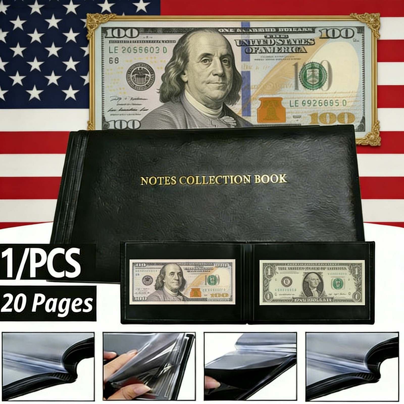 40 Pocket Currency Book | Premium Leather Banknote Album for Collectors