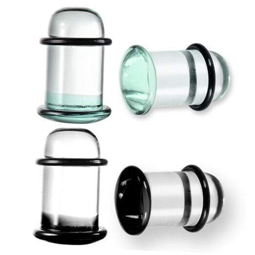 4pcs Glass Ear Plugs Dead Stretching Kit, 14g-1/2in, 3mm(8g) Aquamarine & Black