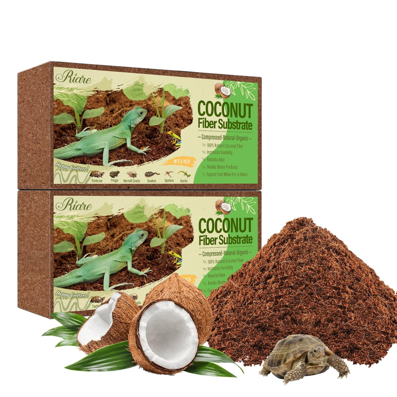 Riare 2 Pack Natural Coconut Fiber Substrate for Reptile- Premium 2 