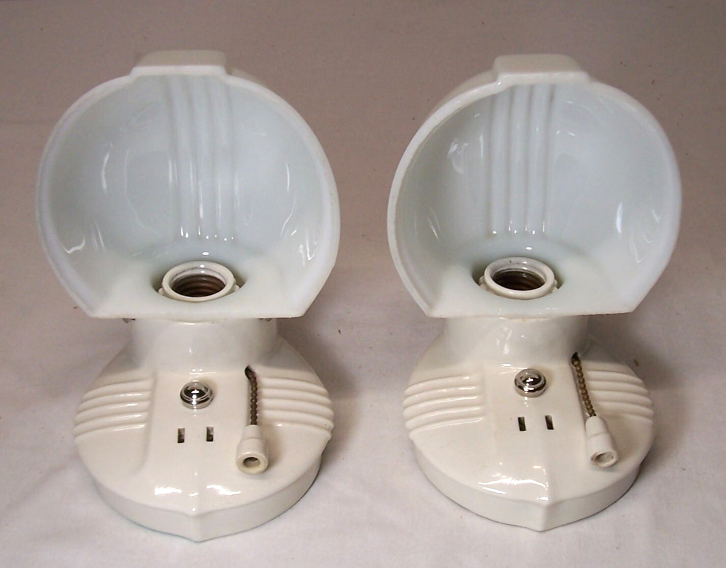 Vtg Porcelain Sconce Pair Antique Ceramic Light Fixture Art Deco USA #F48