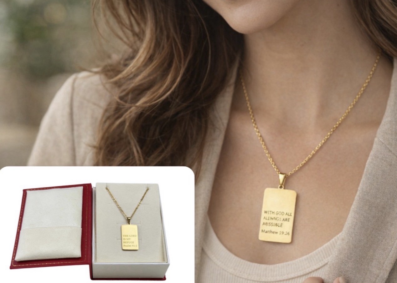 18k Gold Plated Necklace Exquisite  Unisex  WITH GOD ALL THINGS ARE POSIBLE 