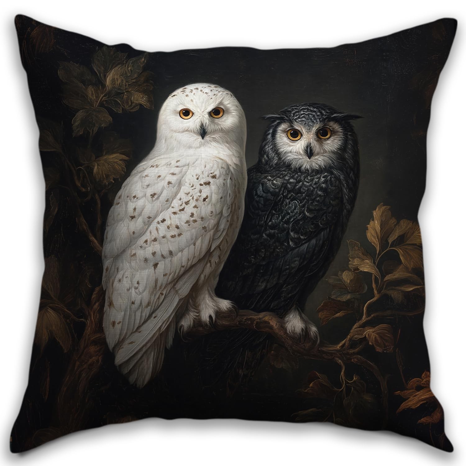 Vintage Floral Dragonfly Throw Pillow 18" x (Pack of 1), Black&white-owl 