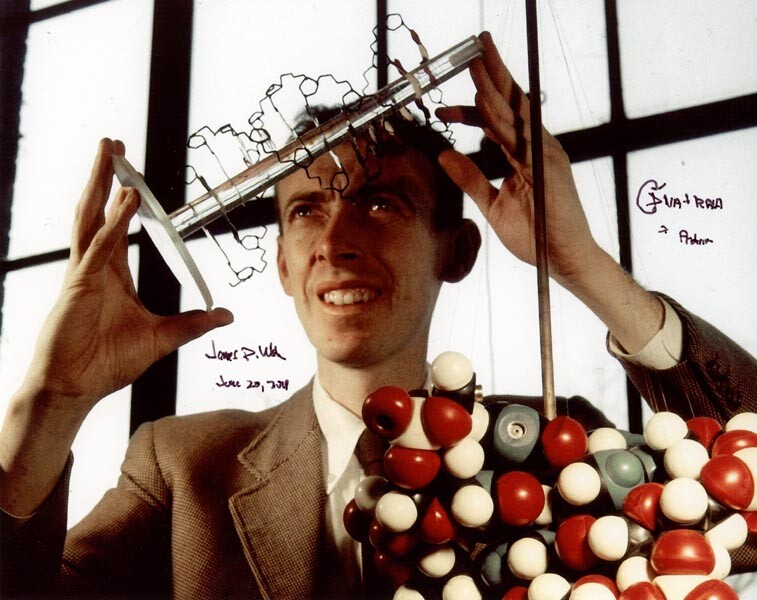 JIM JAMES D WATSON SIGNED 8x10 PHOTO +DNA RNA PROTEIN SYNTHESIS CODE BECKETT BAS