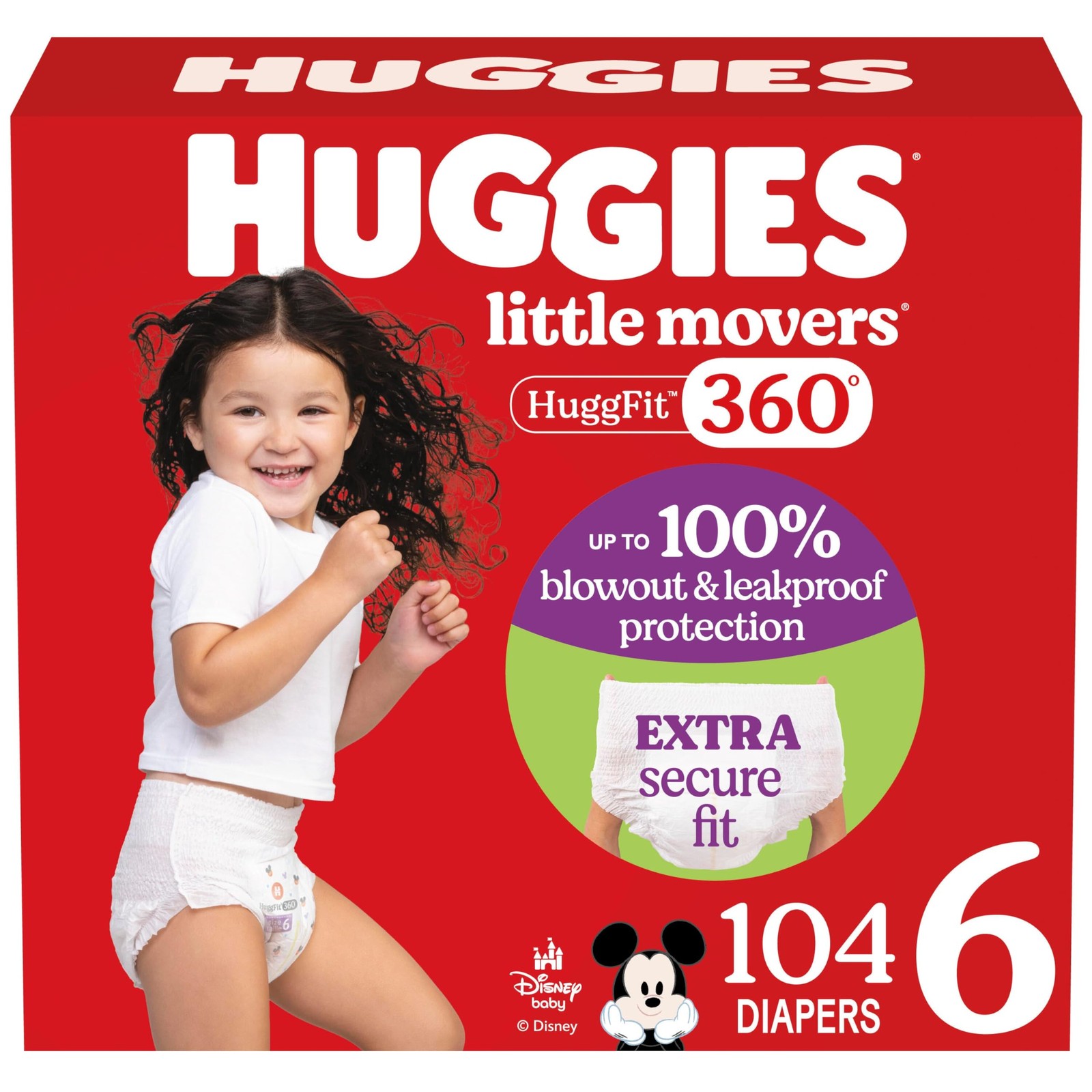 Diapers Huggies Little Movers HuggFit 360 Size 6 104 Count 2 Pack Baby Waistband