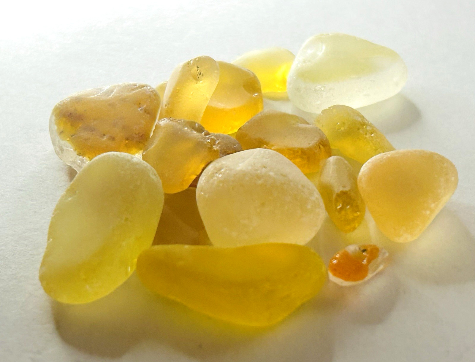 rare color japanese sea glass Surf-Tumbled Yellow and orange