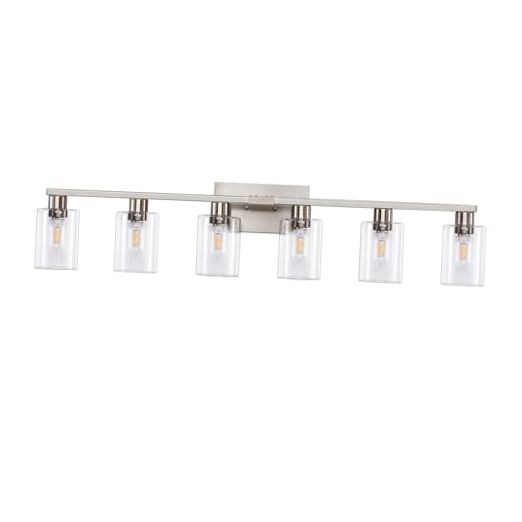 6-Light Bathroom Light Fixtures, Vanity with Clear Glass 6 LIGHT Brushed Nickel