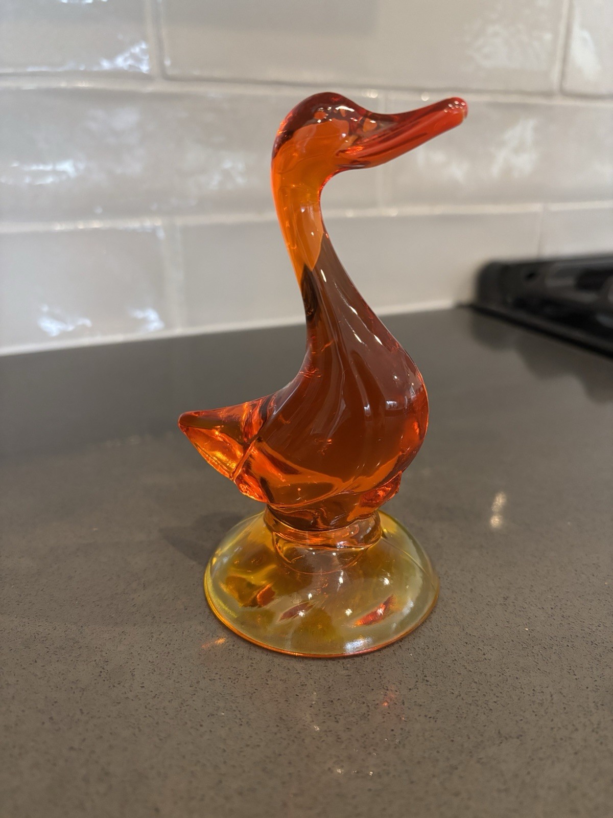 Vintage Viking Art Glass Persimmon Orange Goose Duck Figurine 5" Mid Century