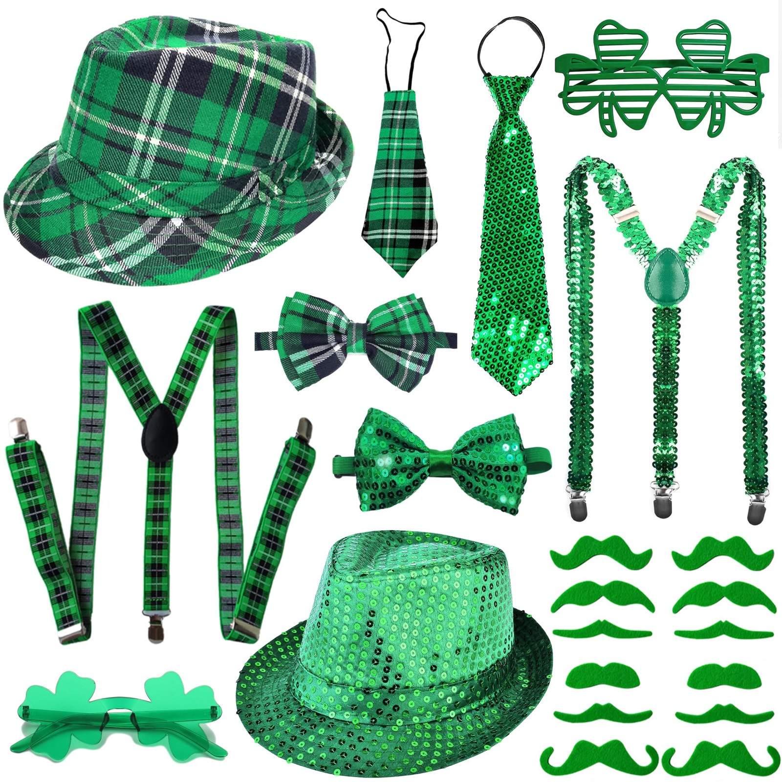 MEDOJO 22Pcs St. Patrick's Day Costume Accessories Set for Adjustable, Green 