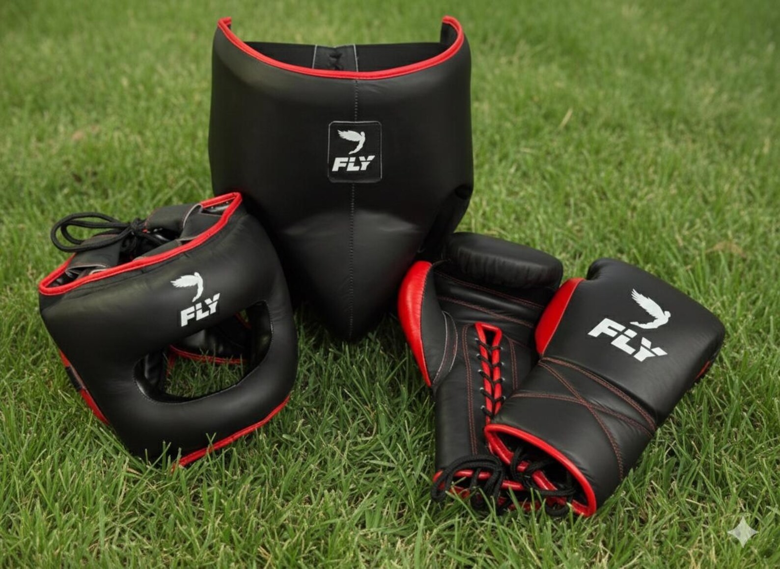 Genuine Cowhide Leather Fly Boxing Sparring Set: Gloves, Headguard, Groin Guards