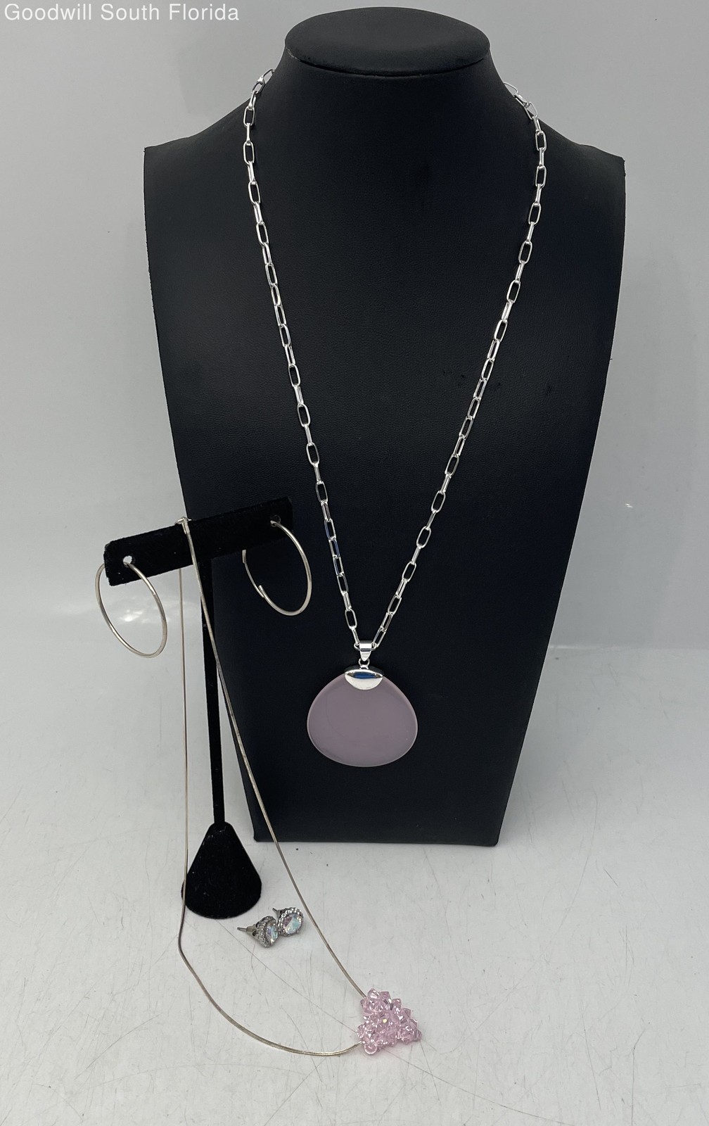 Silver Stamped/Unstamped Chains-Pendants-Earrings (4 Pcs) Weight 31.6g