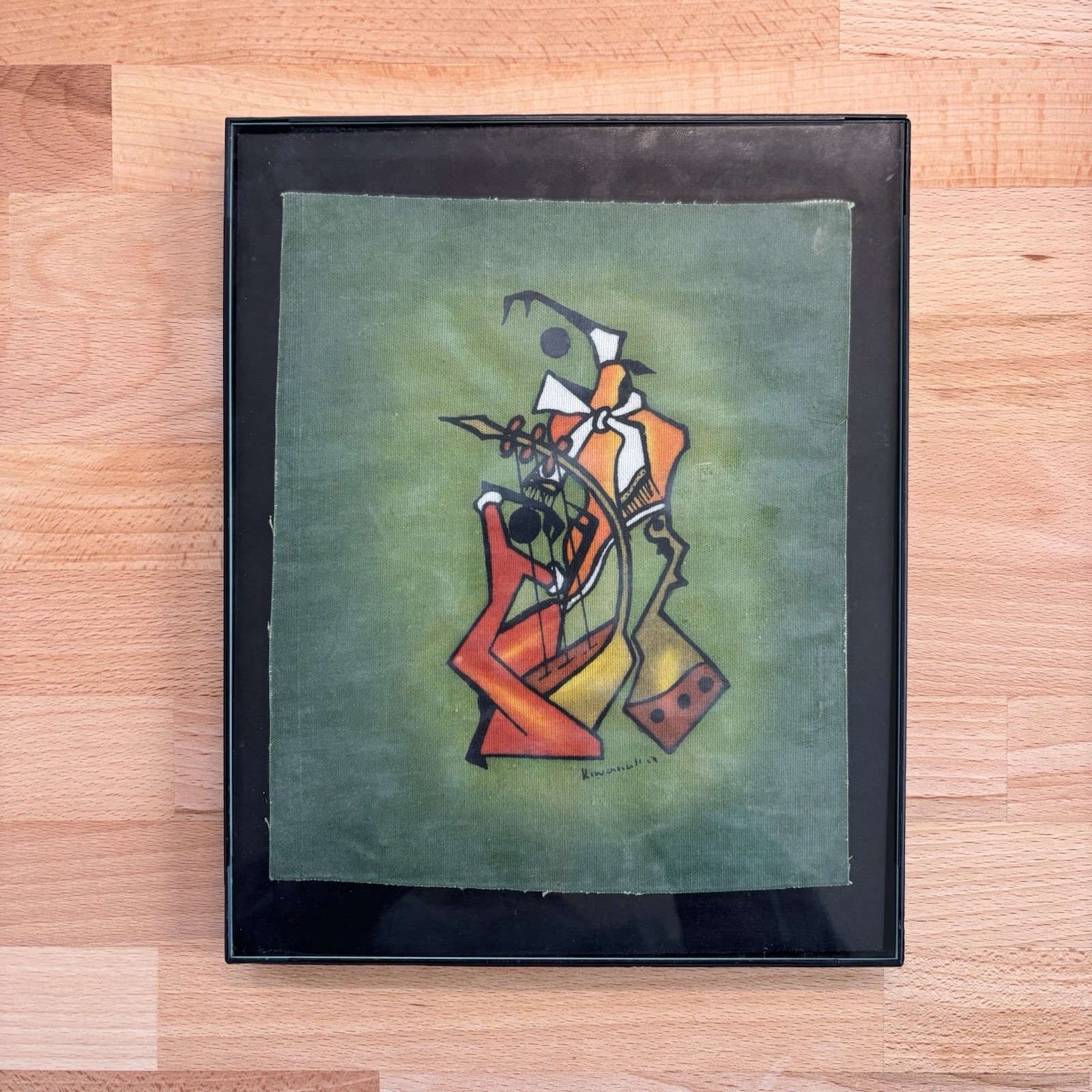 Kiwanuka Batik Textile Fabric Art Nairobi Kenya Dancing Music Folk Framed Green