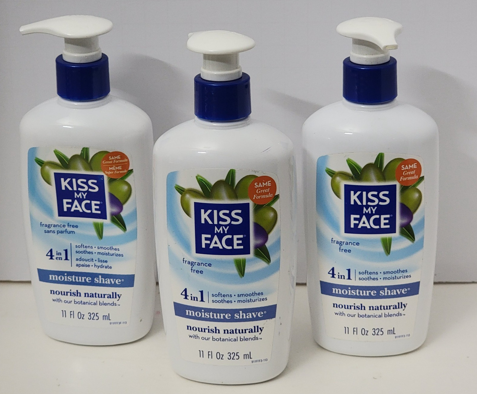 3 pk KISS MY FACE MOISTURE SHAVE Nourish Naturally 11 fl oz each FRAGRANCE FREE