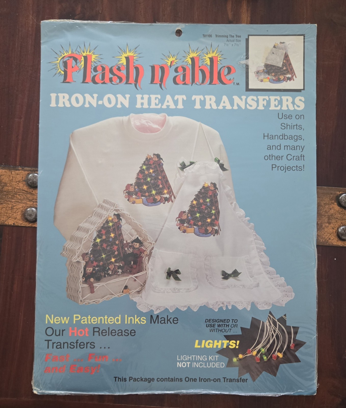 Vintage NOS Flash n'able Iron-On Transfer T81106 Trimming The Tree Christmas