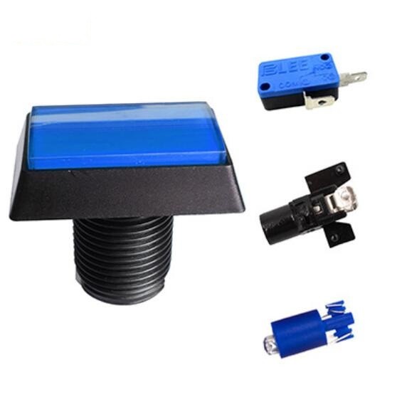 Blue Arcade Square Rectangle Buttons LED Push Illumilated W/ Microswitch D