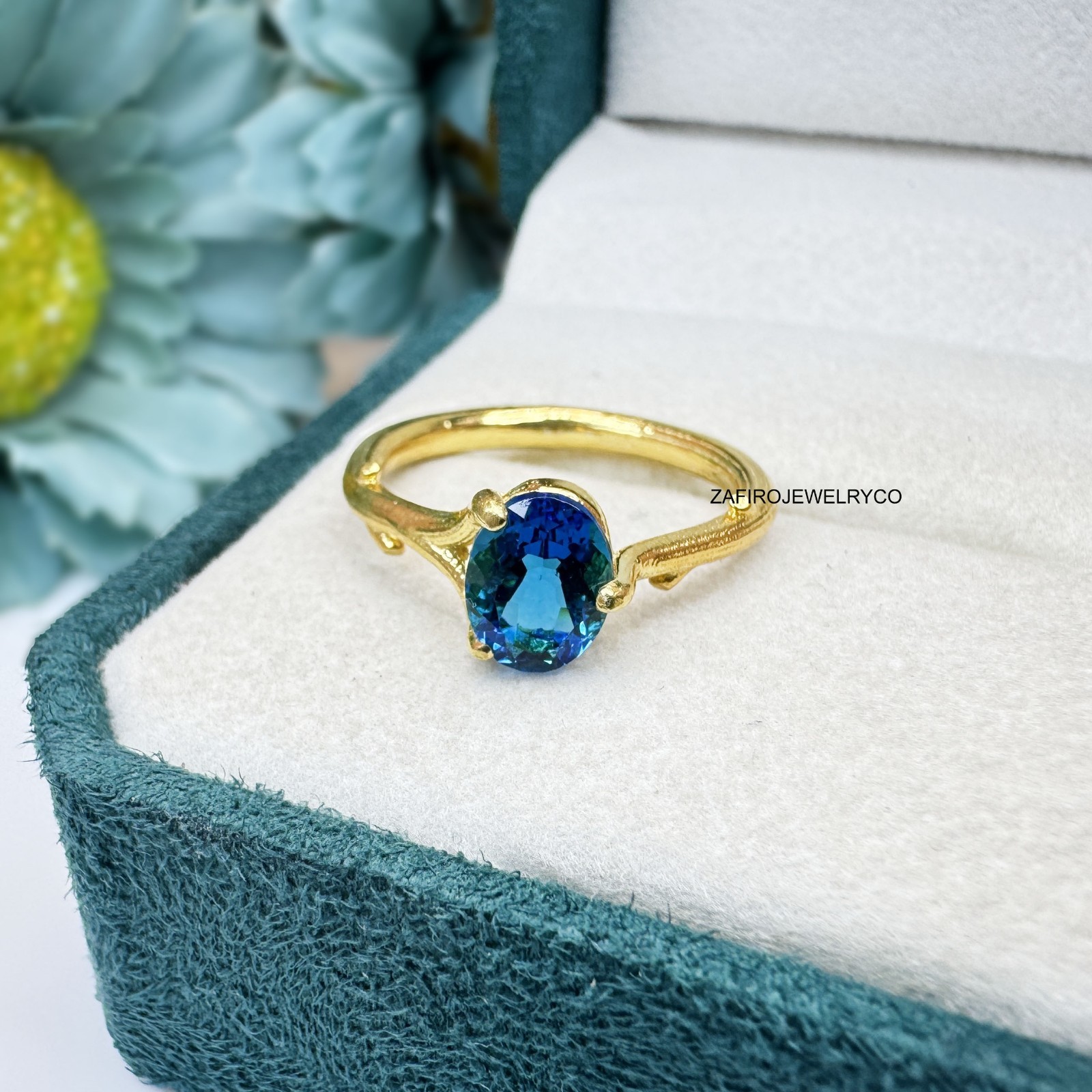 London Blue Topaz Ring, 925 Sterling Silver, Birthstone Ring, Lab Created Topaz