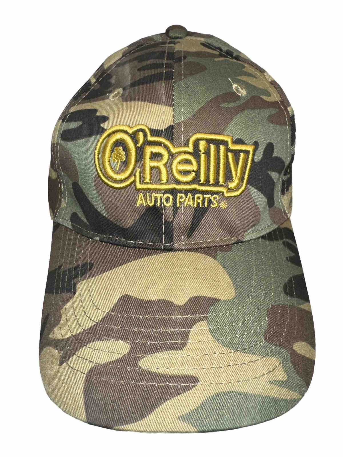 O’Reilly Auto Parts Camouflage Hat Cap with Gold Embroidered Letters Hook Loop