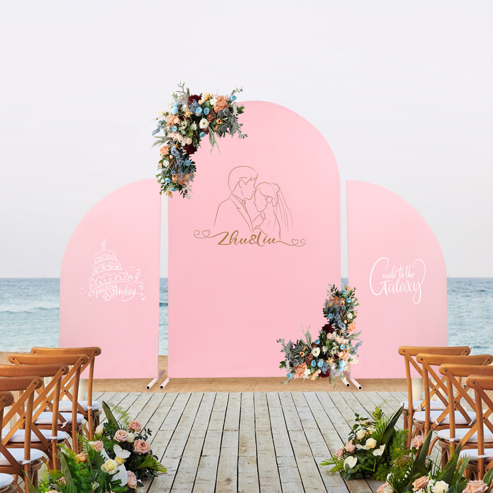 Pink Wedding Arch Cover & White Wedding Arch Backdrop Stand Set Party Ceremony