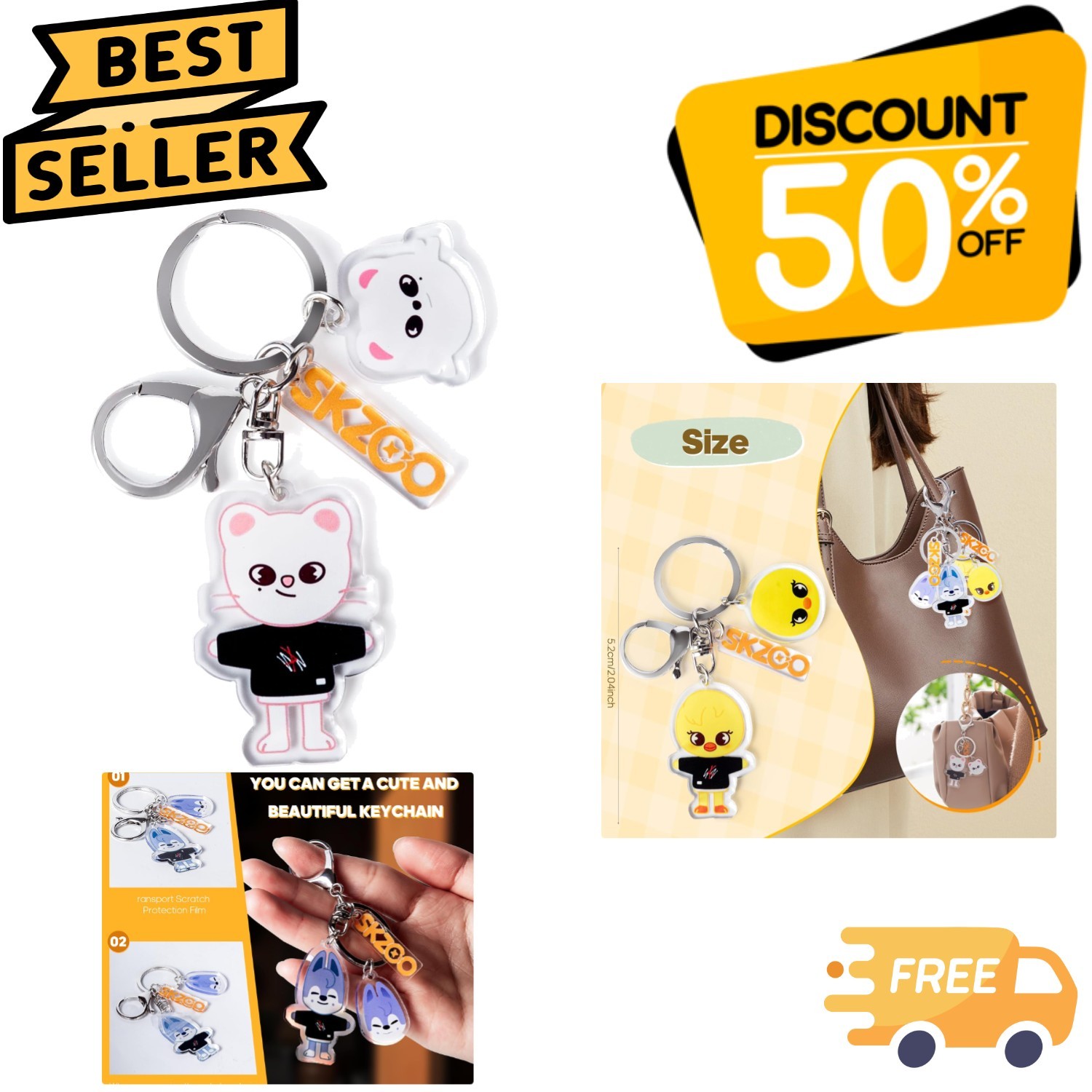 High-Quality Stray Kids Keychain for Kids - Cute Double-Sided Acrylic Pendant