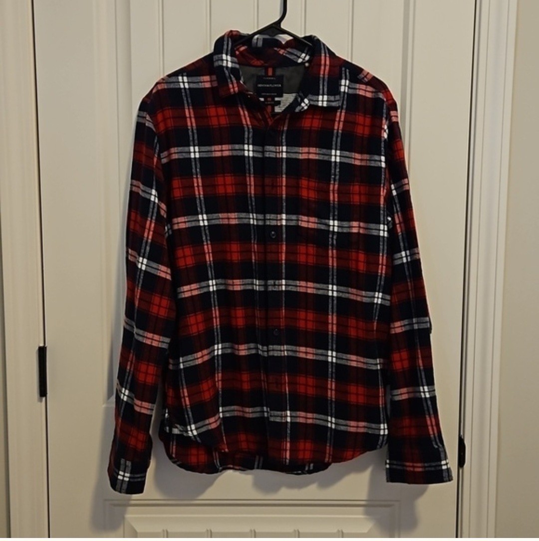 Denim & Flower Slim Fit Flannel Button-Down Shirt Red Navy White Men's M
