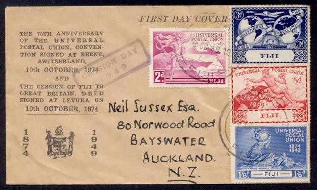 FIJI 1949 UPU ISSUES CESSION DAY TO NZ