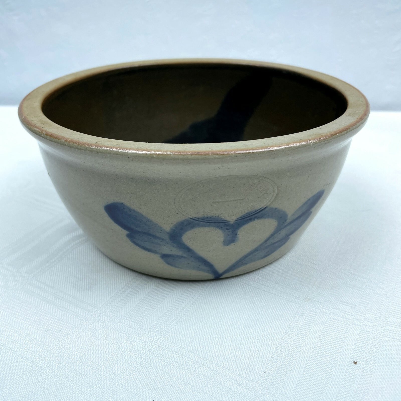 Vtg 1987 Beaumont Pottery York ME Salt Glaze Crock Cobalt Blue Heart 6.25"x3"