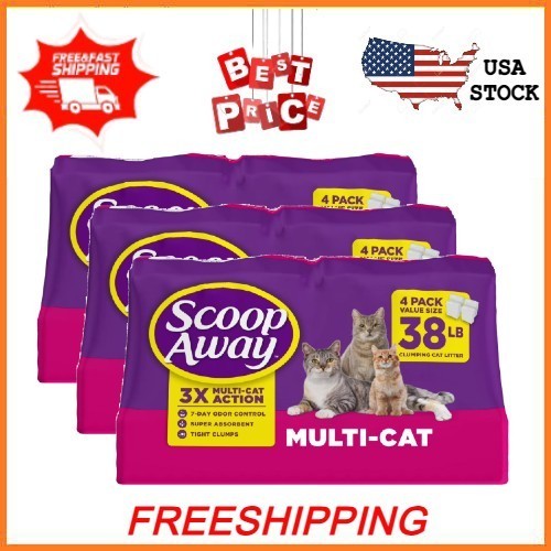 NEW (3 pack) Scoop Away Multi Cat Litter With Meadow Fresh Scent, 38 lb. Box
