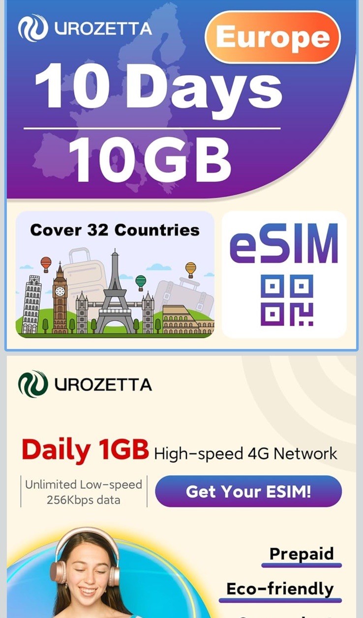 Europe eSIM 10 Days for 30+ Countries | 1GB Daily High-Speed 4G LTE + Unlimited