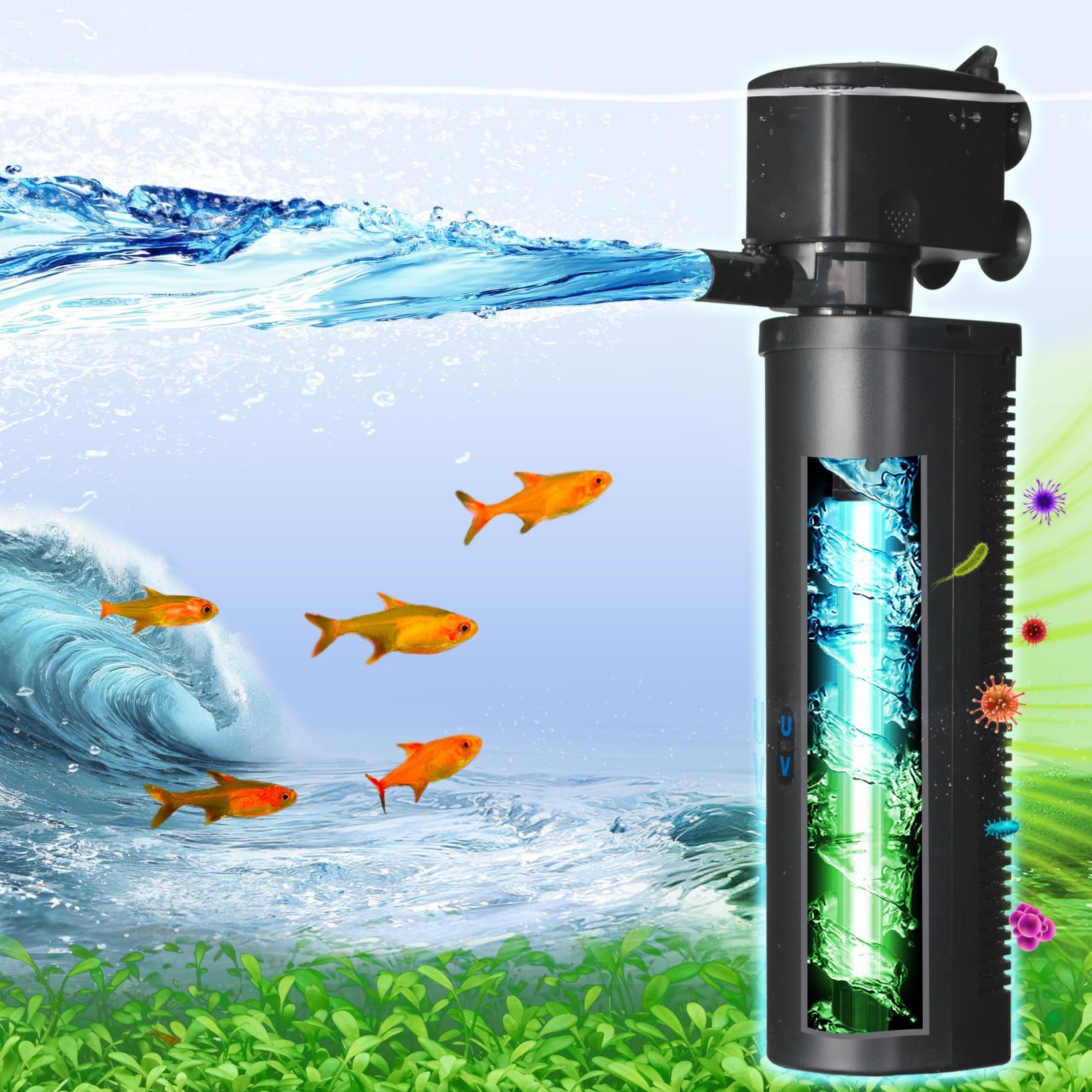 500GPH Aquarium Filter for 75-300 Gallon Tanks, Submersible Pump for Fish, Turtl