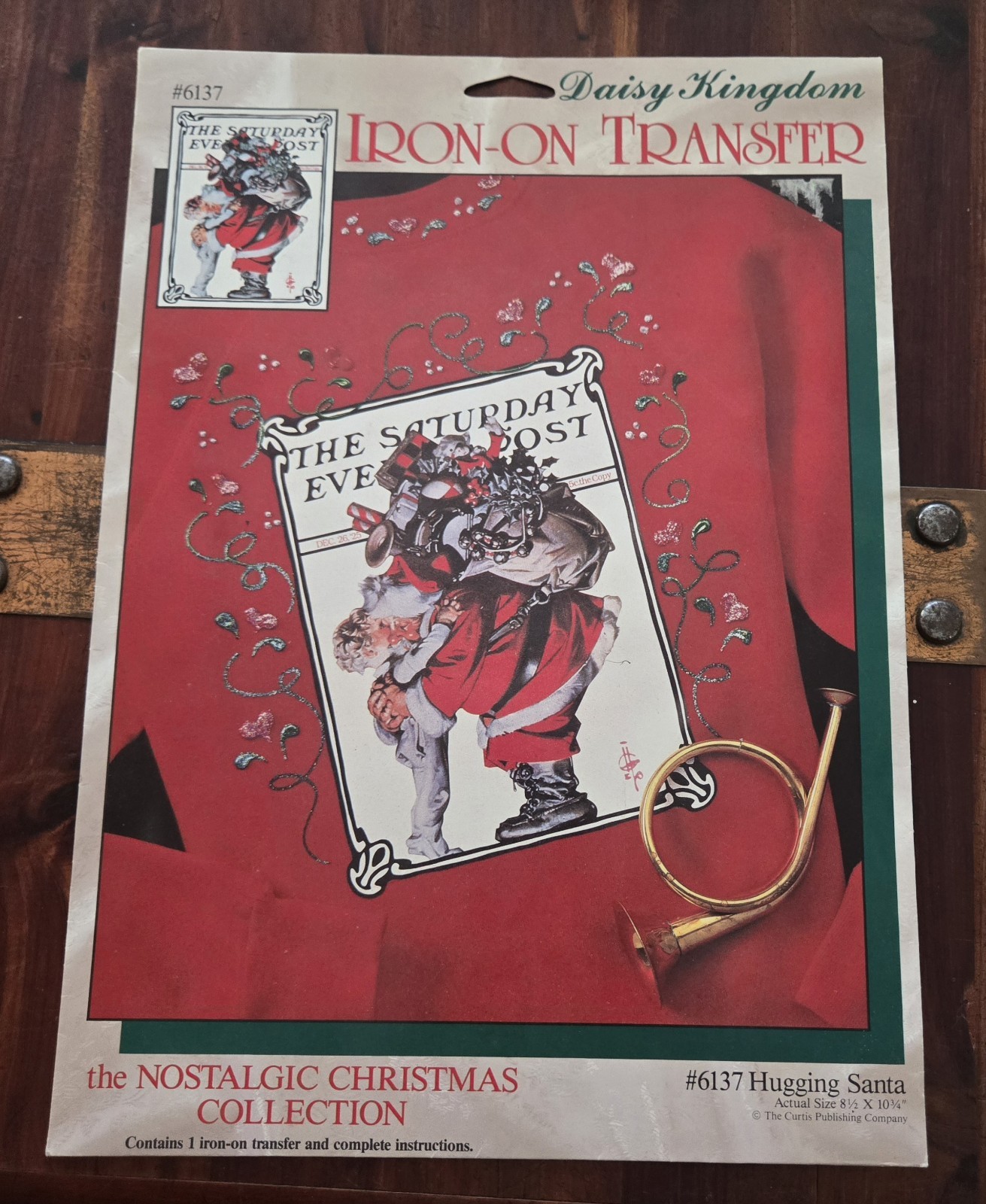 Vintage NOS Daisy Kingdom Iron-On Transfer 6137 Hugging Santa Holiday Christmas