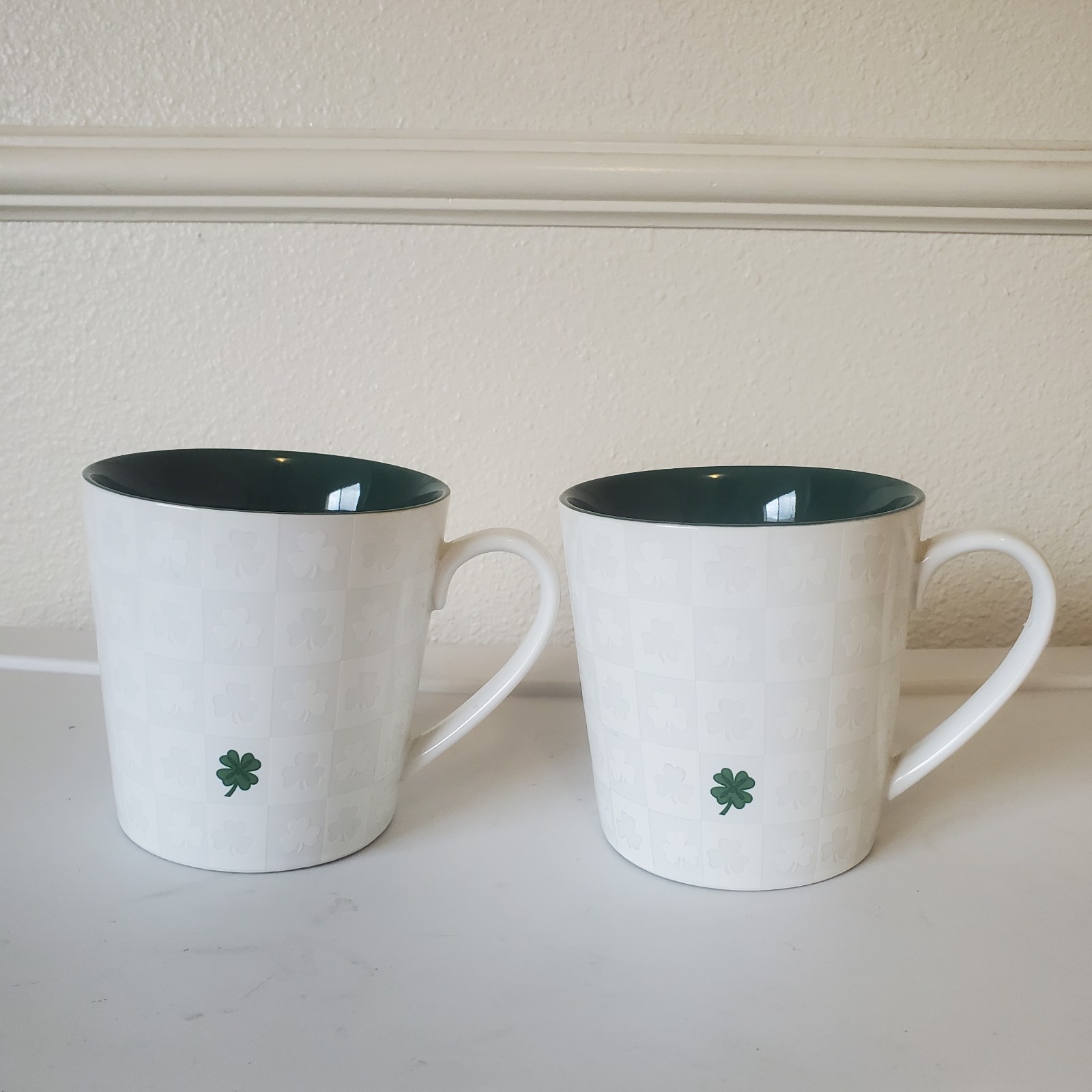 Irish Mug Stir Ceramic Mug Four Leaf Clover Shamrock  Gold Coins Print Inside 2X