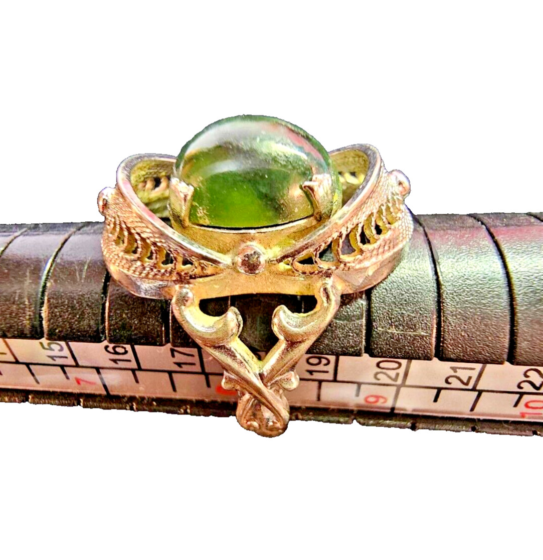 RARE Sterling Silver Ring Sz 8.75" w/ Jadeite Jade Filigree- B27