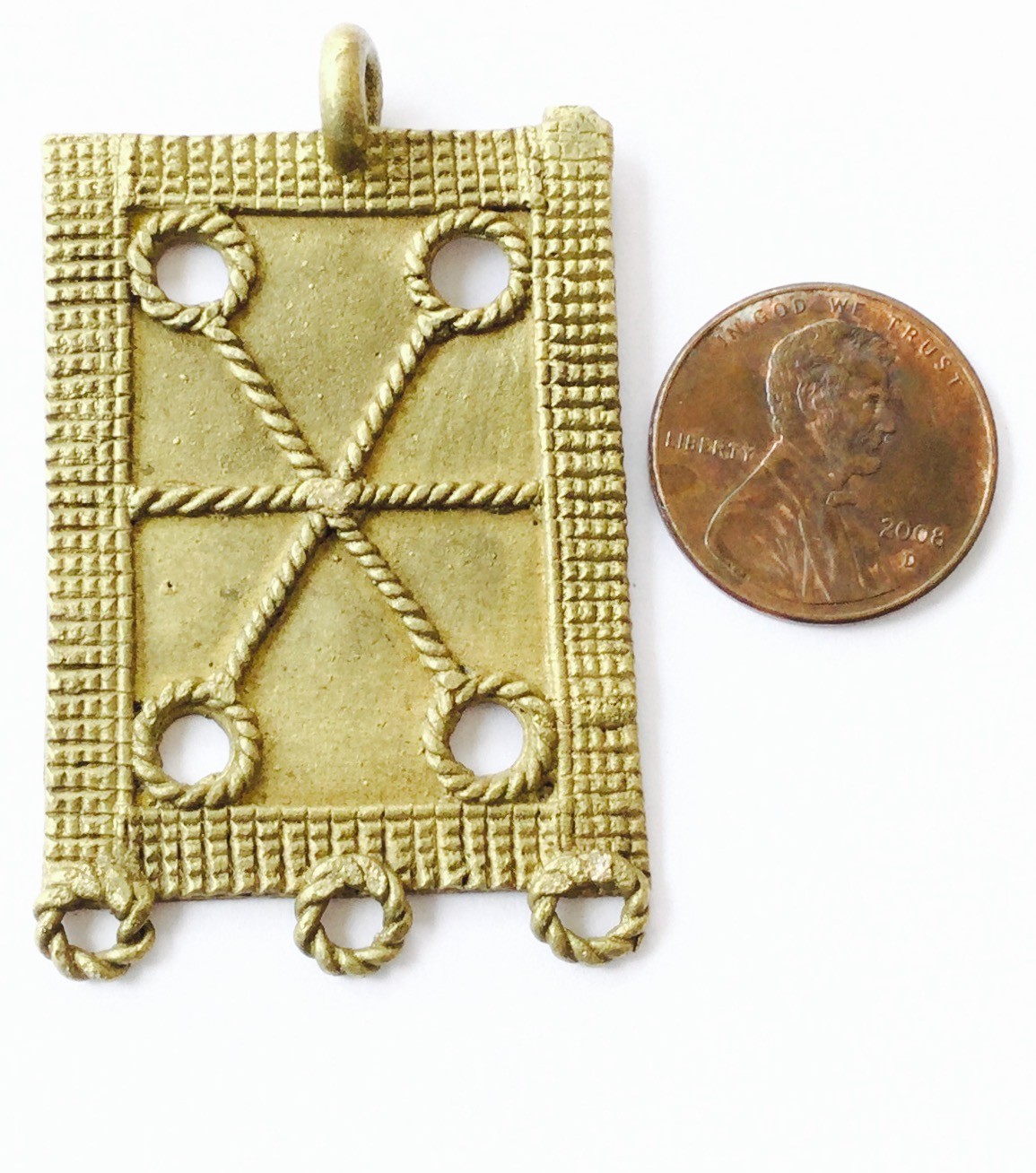 Fine African handmade Lost wax Brass Pendant -African trade beads 