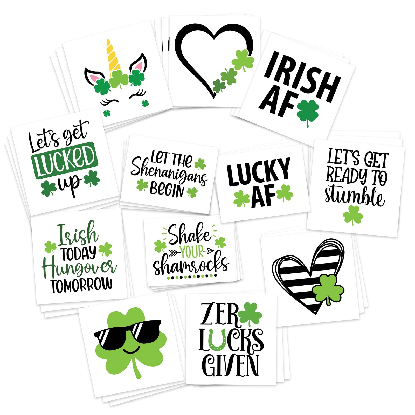 Shenanigans St. Patrick’s Day Temporary Tattoos/Pack of 2", Green/Black/White 