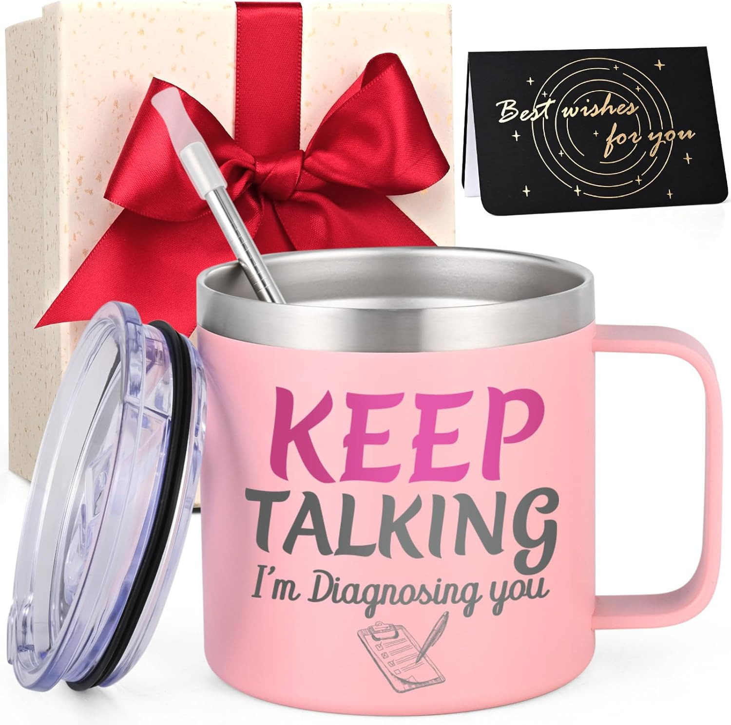 Therapist Gifts, Cute 14 Oz Keep Talking Insulated Coffee Mug, Psychology Counse